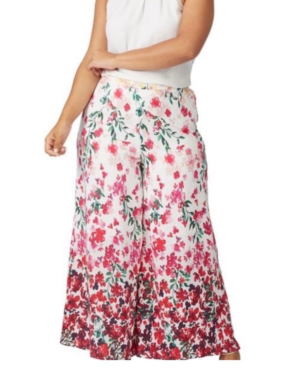 Marchesa Notte Floral Skirt/Like/ Culottes in White with Pink and Green Accents